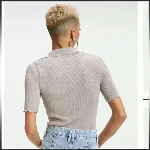 NWT Good American ribbed stretch cream polo size medium 2 - Picture 6 of 7